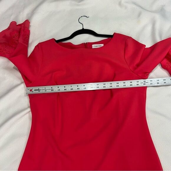 Calvin Klein Pink Chiffon-Cuff Floral Appliqué Long Bell-Sleeve Dress - Picture 4 of 9